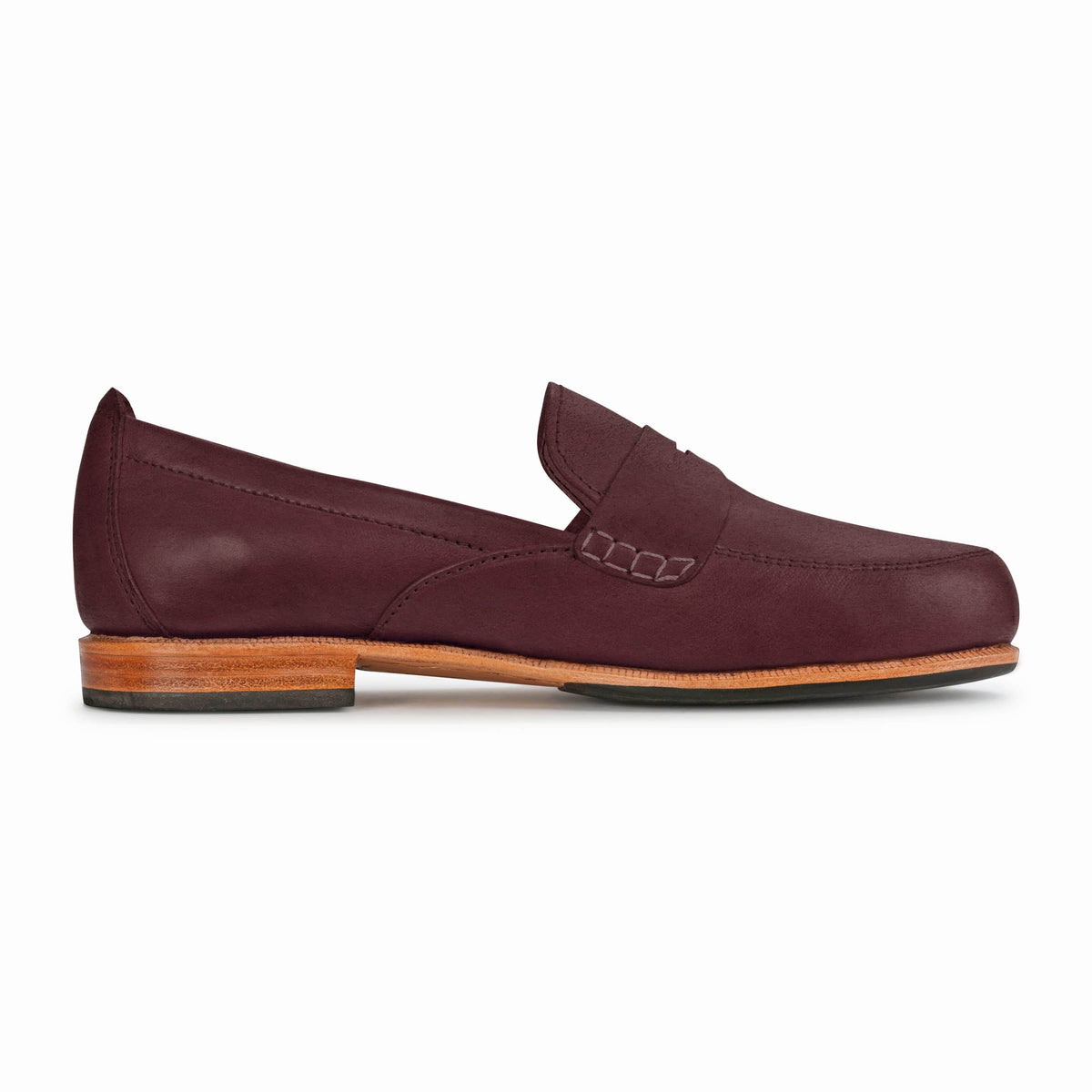 Side view of a women's 2E-wide burgundy leather dress loafer – The Sabina