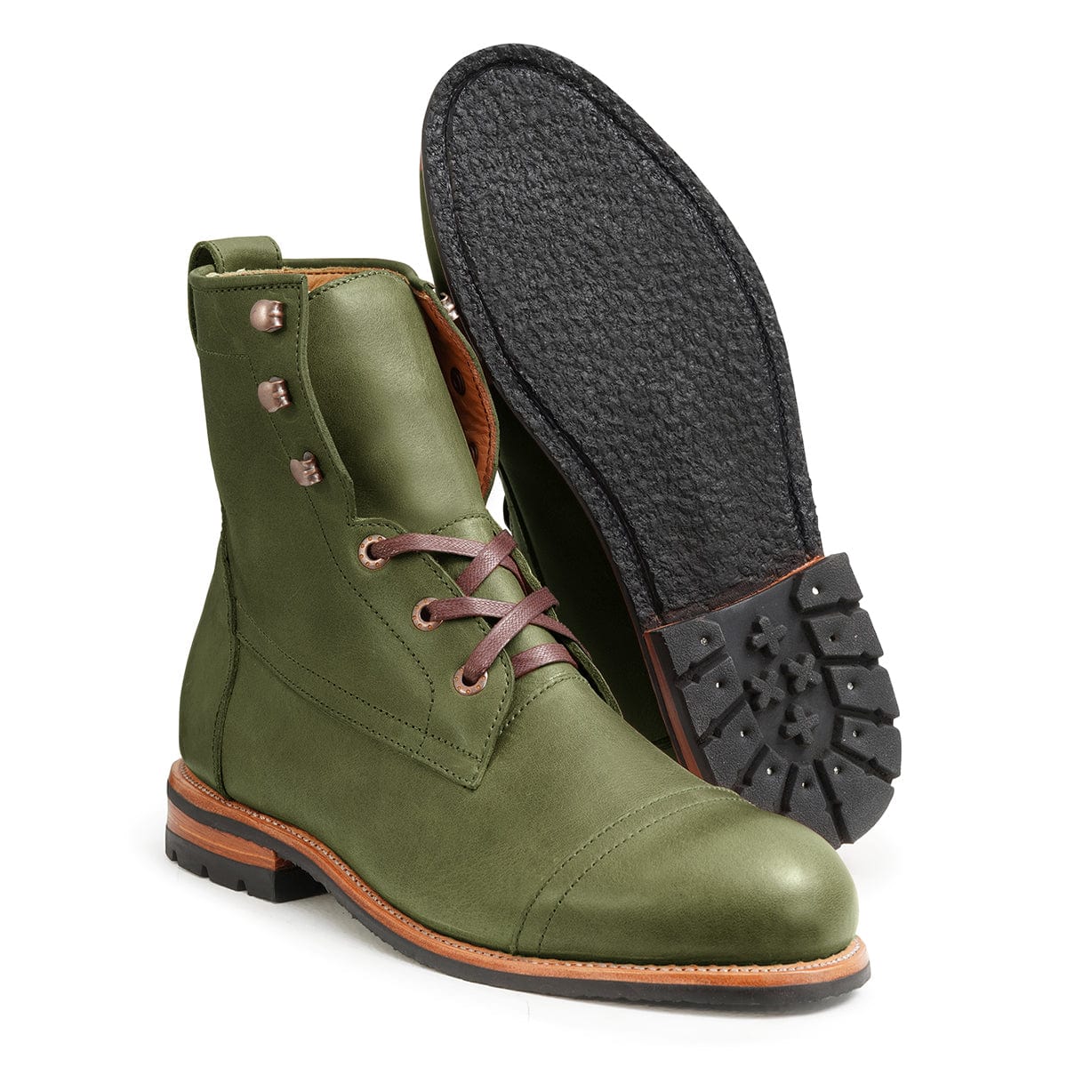 Men's 4E-wide green leather lug sole boot, with the sole turned up, can be made in size 10.5 – The Rugged Havana