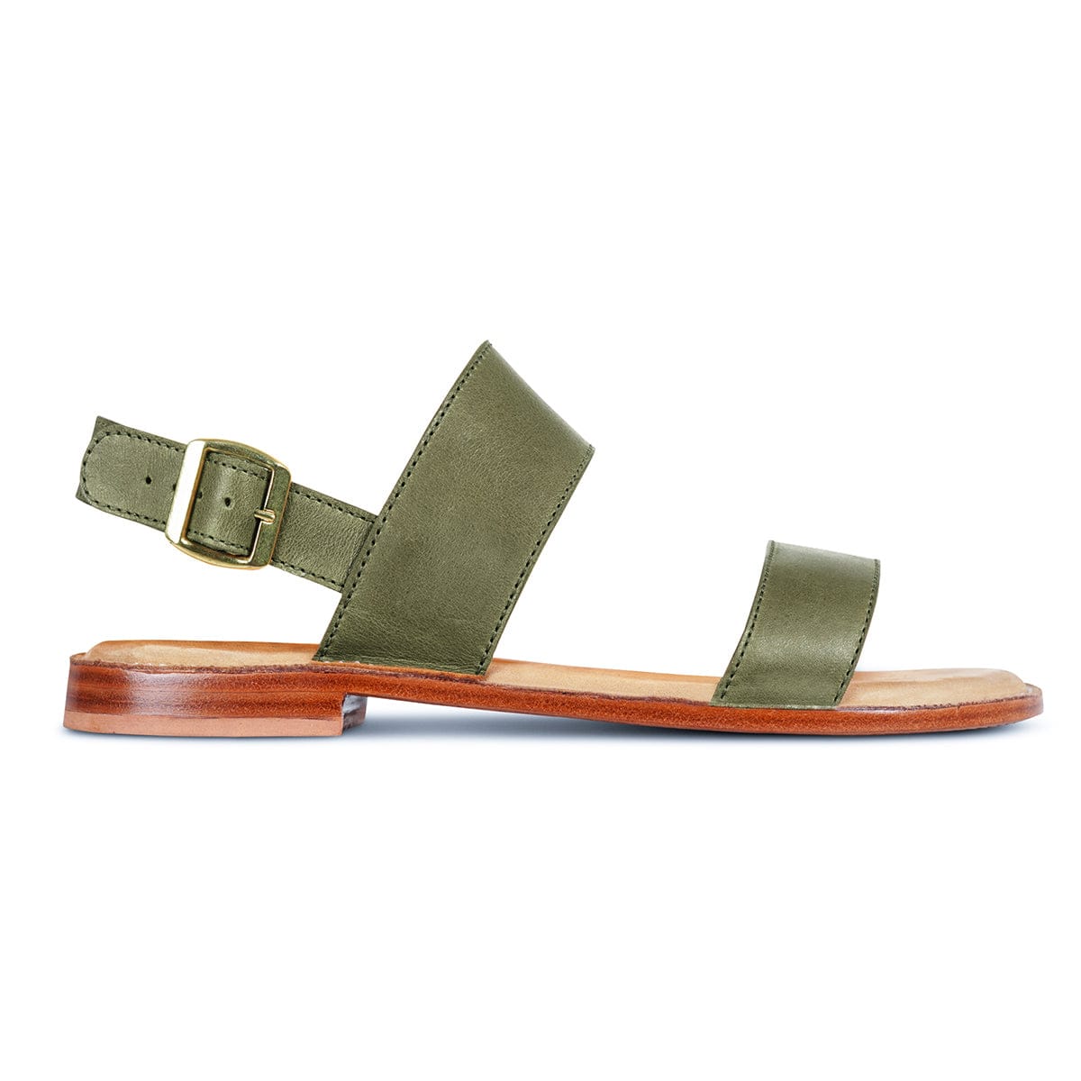 Women's 3E-wide green leather sandal, seen from the side. For feet that are hard to fit – The Córdoba