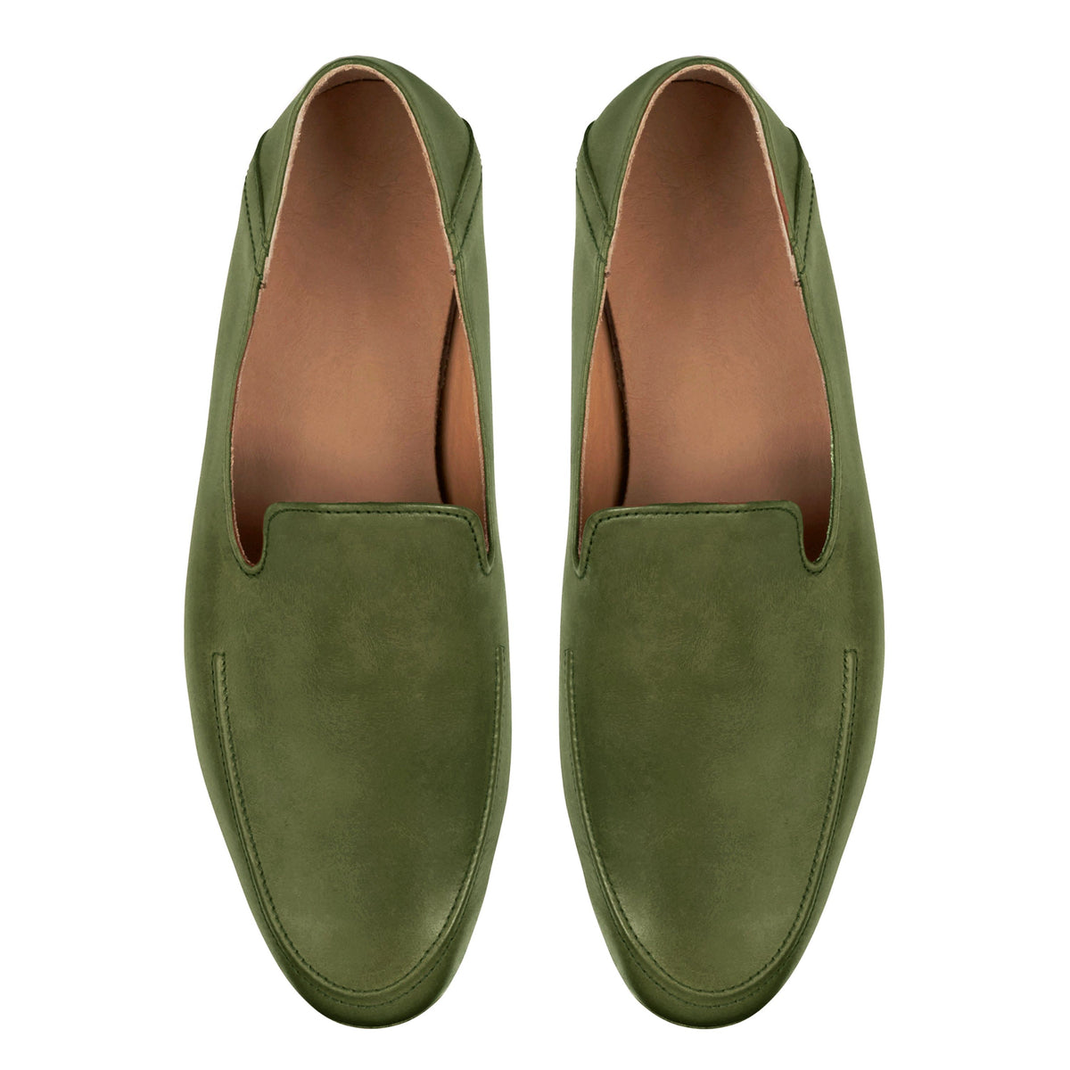 Men's 2E-wide green leather zero-drop loafers, from above, can be made in size 16 – The Tomás
