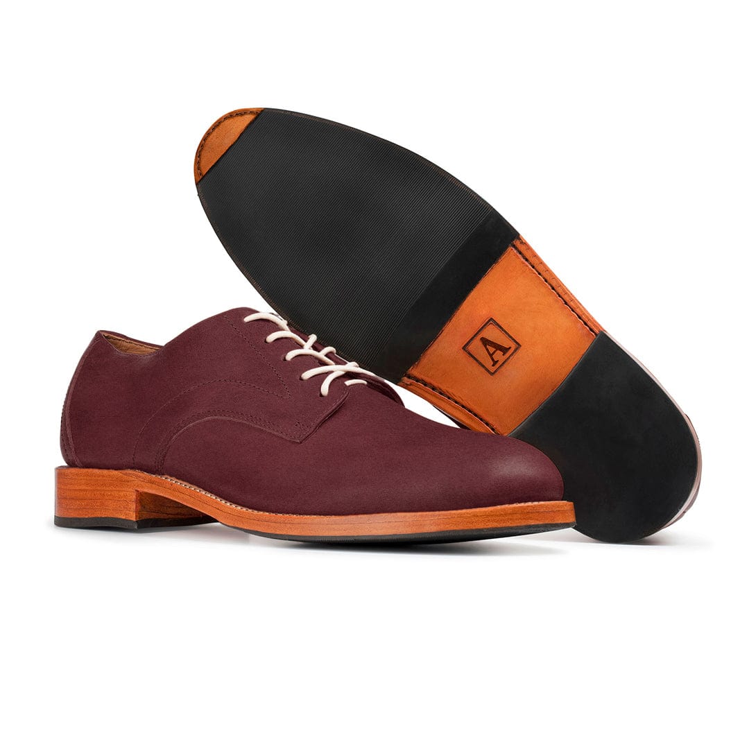 Men's 2E-wide burgundy leather derby, with the sole turned up, also made for size 10.5 feet – The Romero