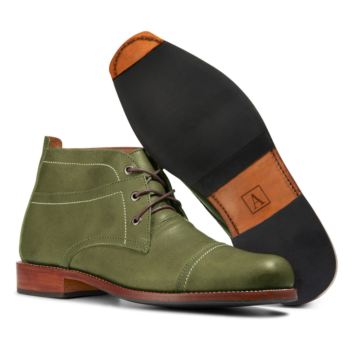 Men's 3E-wide green leather fashion boot, with the sole turned up, built to order, even in size 13.5 – The Valparaíso
