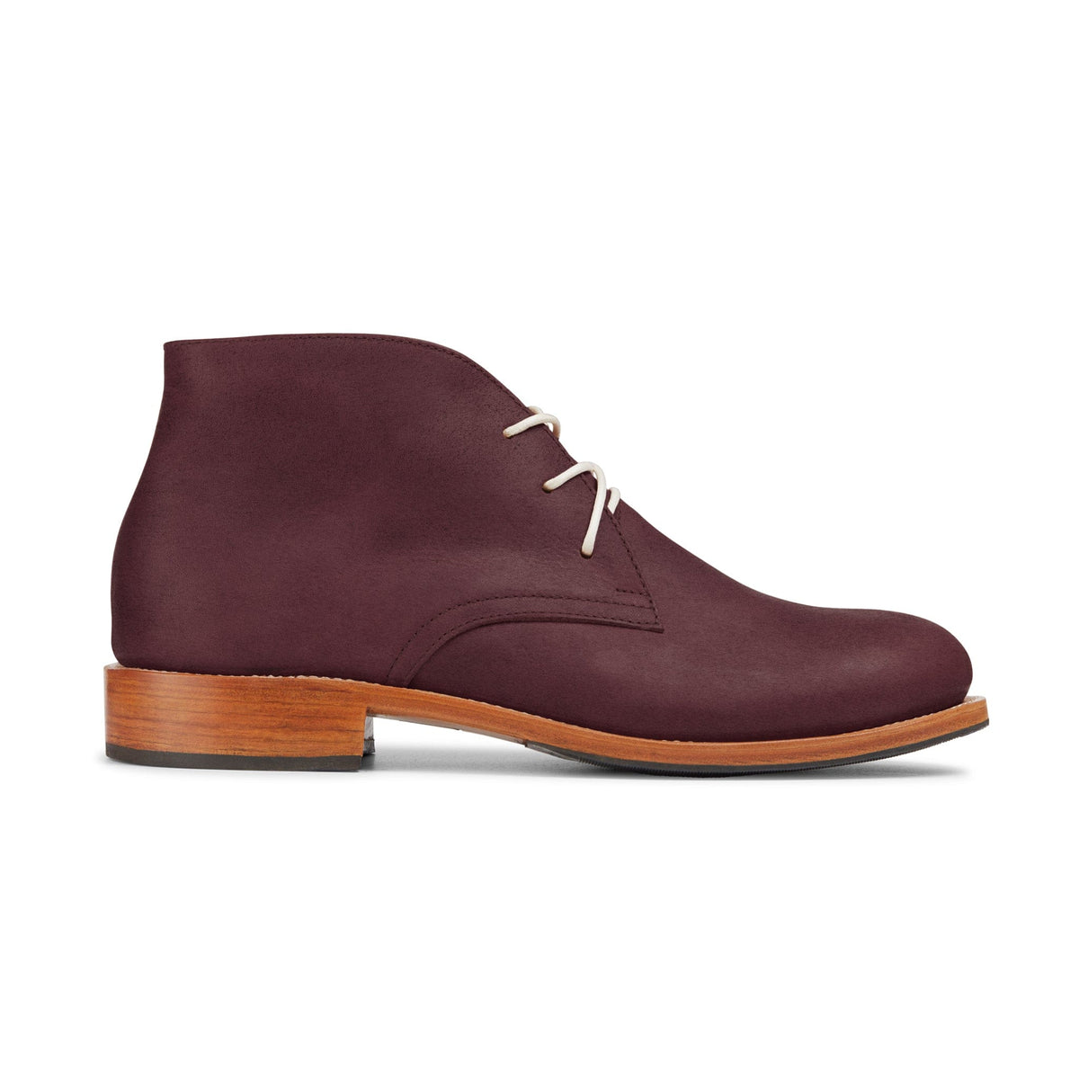 Side view of a men's EEE wide burgundy leather chukka boot, available to order in size 6 – The Santiago