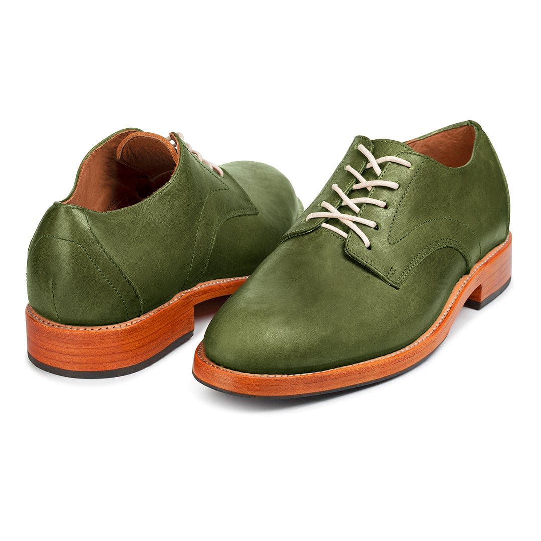 Men's EEE wide green leather derbies, shown at an angle – The Romero