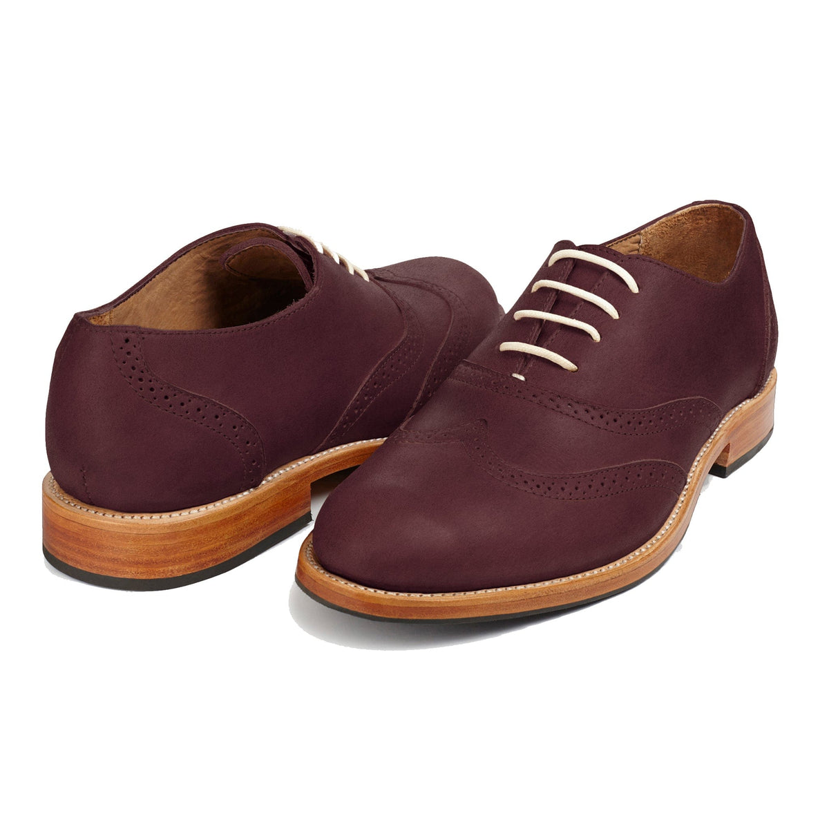 Men's extra-wide burgundy leather oxfords, shown at an angle, can be made in size 14 – The Clásico