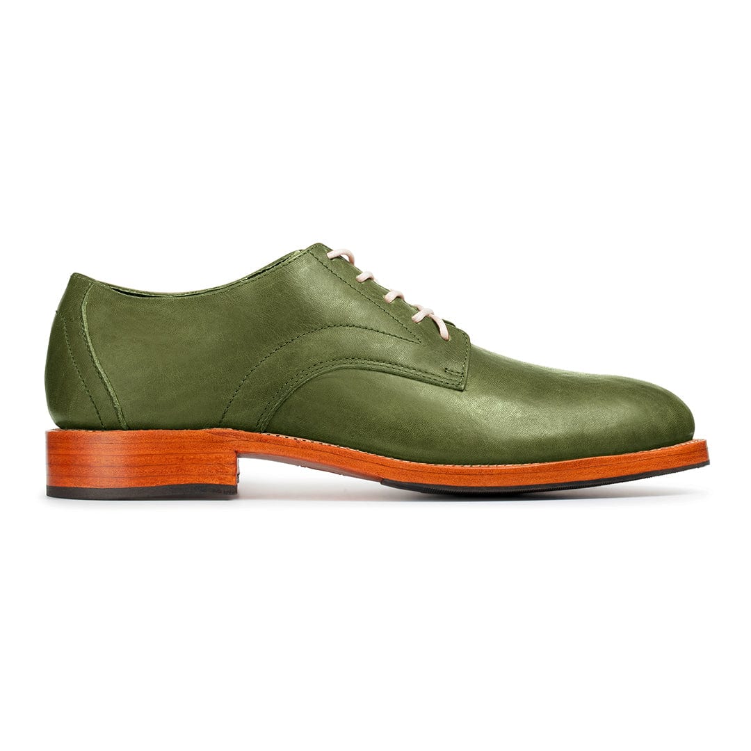 Men's 3E-wide green leather derby, seen from the side – The Romero
