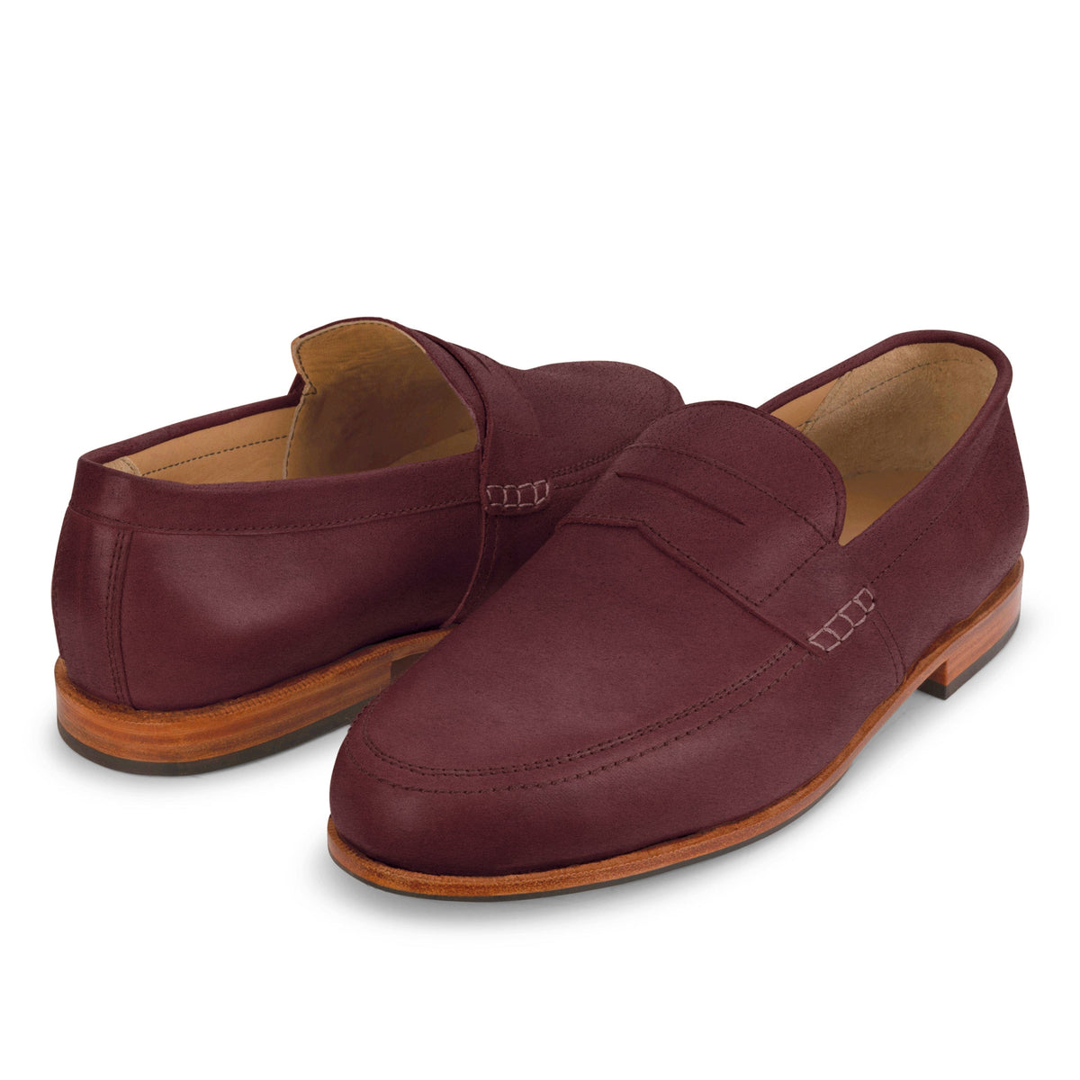 Adelante men's burgundy leather dress loafers with Blake stitching, handcrafted and made to order in wide and extra wide widths