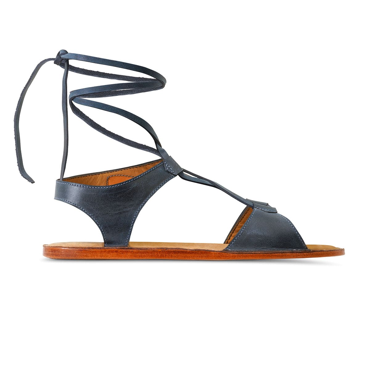 Women's black leather gladiator sandal with wraparound laces and handcrafted comfort by Adelante Made-To-Order