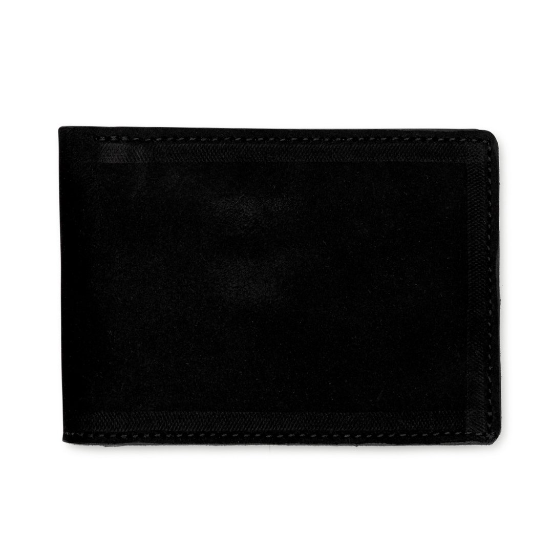Black leather bi-fold wallet, closed, made to order