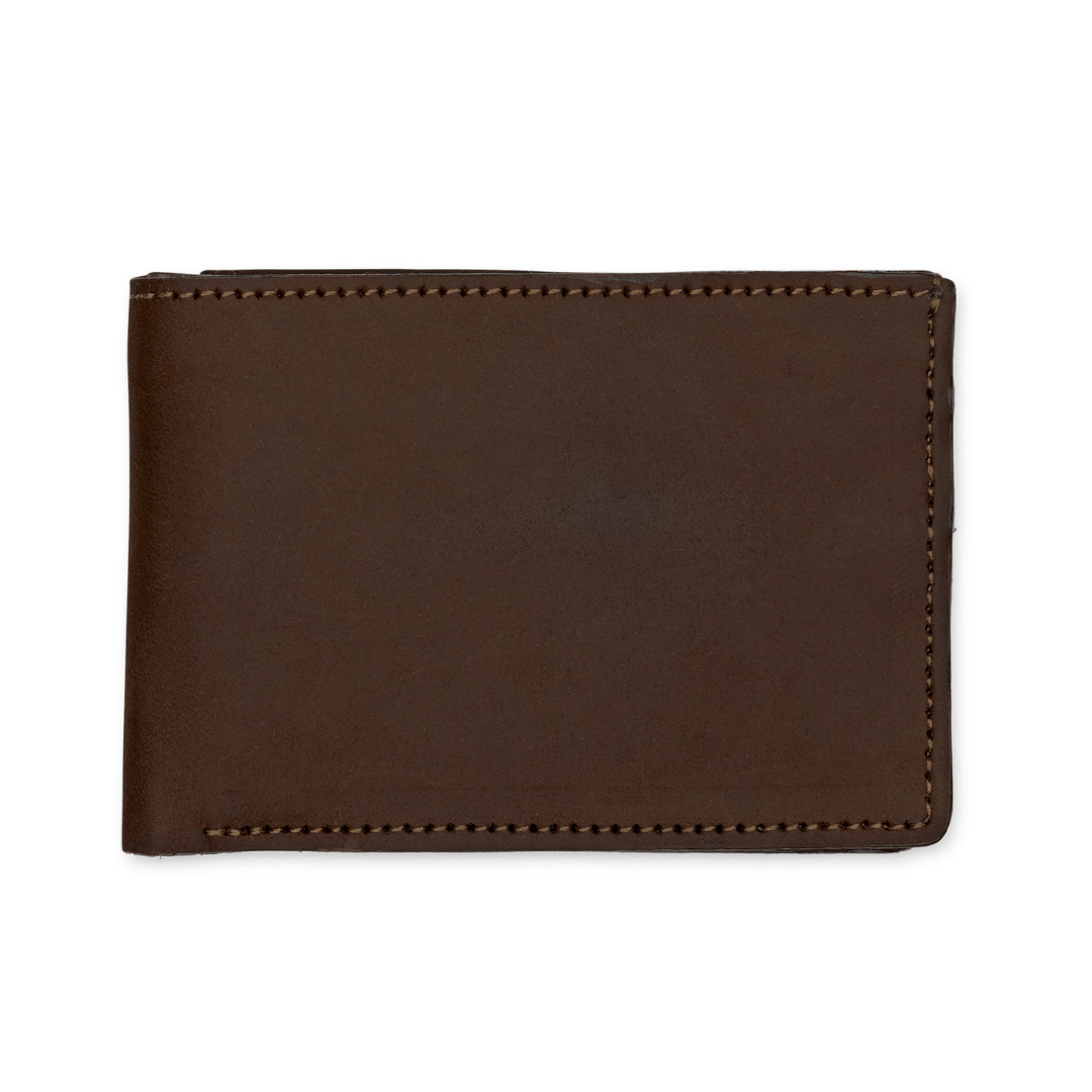 Brown leather bi-fold wallet, closed