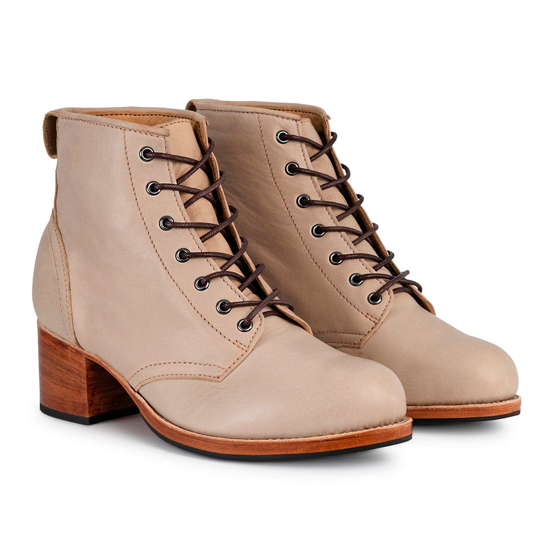 Adelante tan women's wide combat boots with lace-up fronts and 2-inch block heels