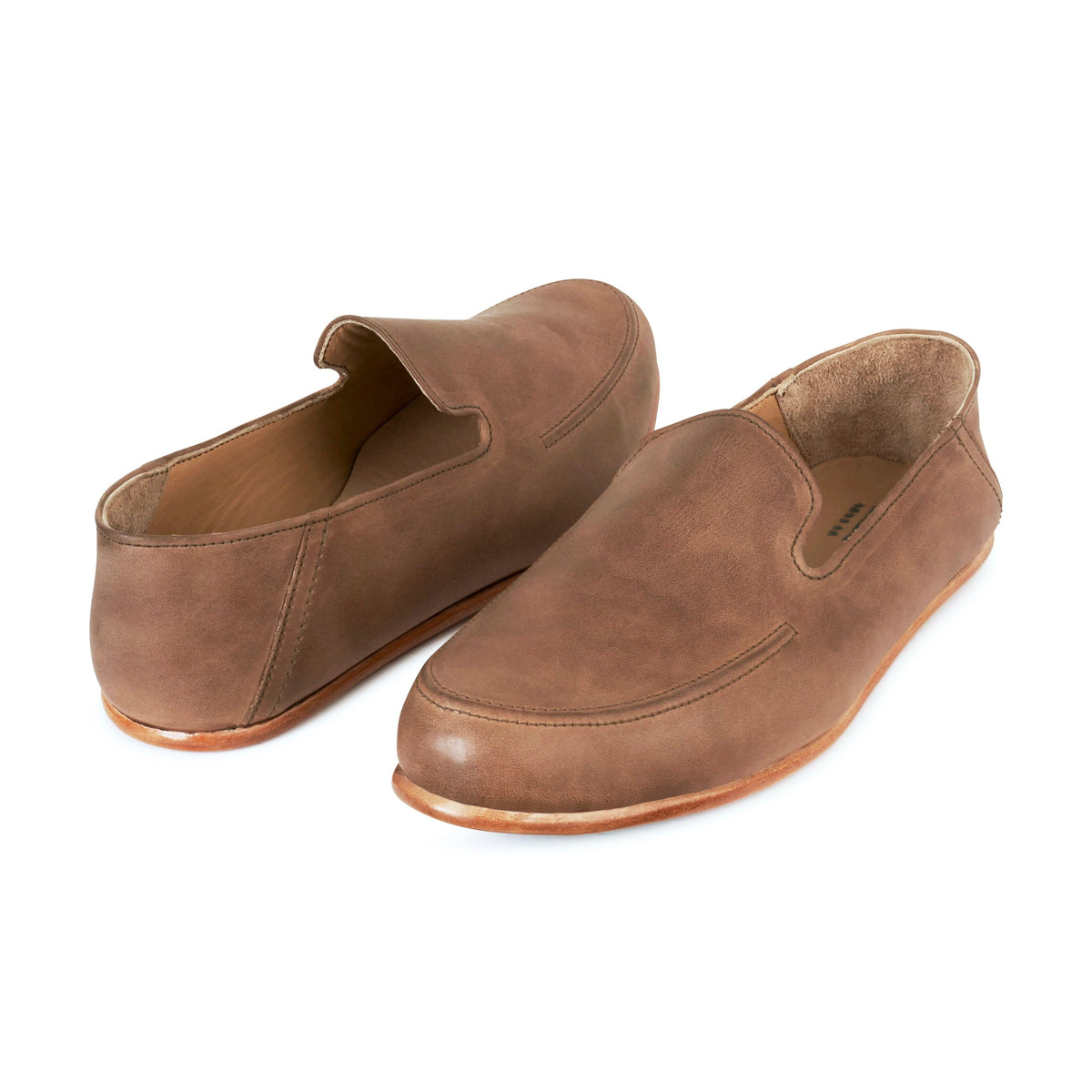 Men's EEEEE extra-wide tan leather zero-drop loafers, shown from the front at an angle – The Tomás