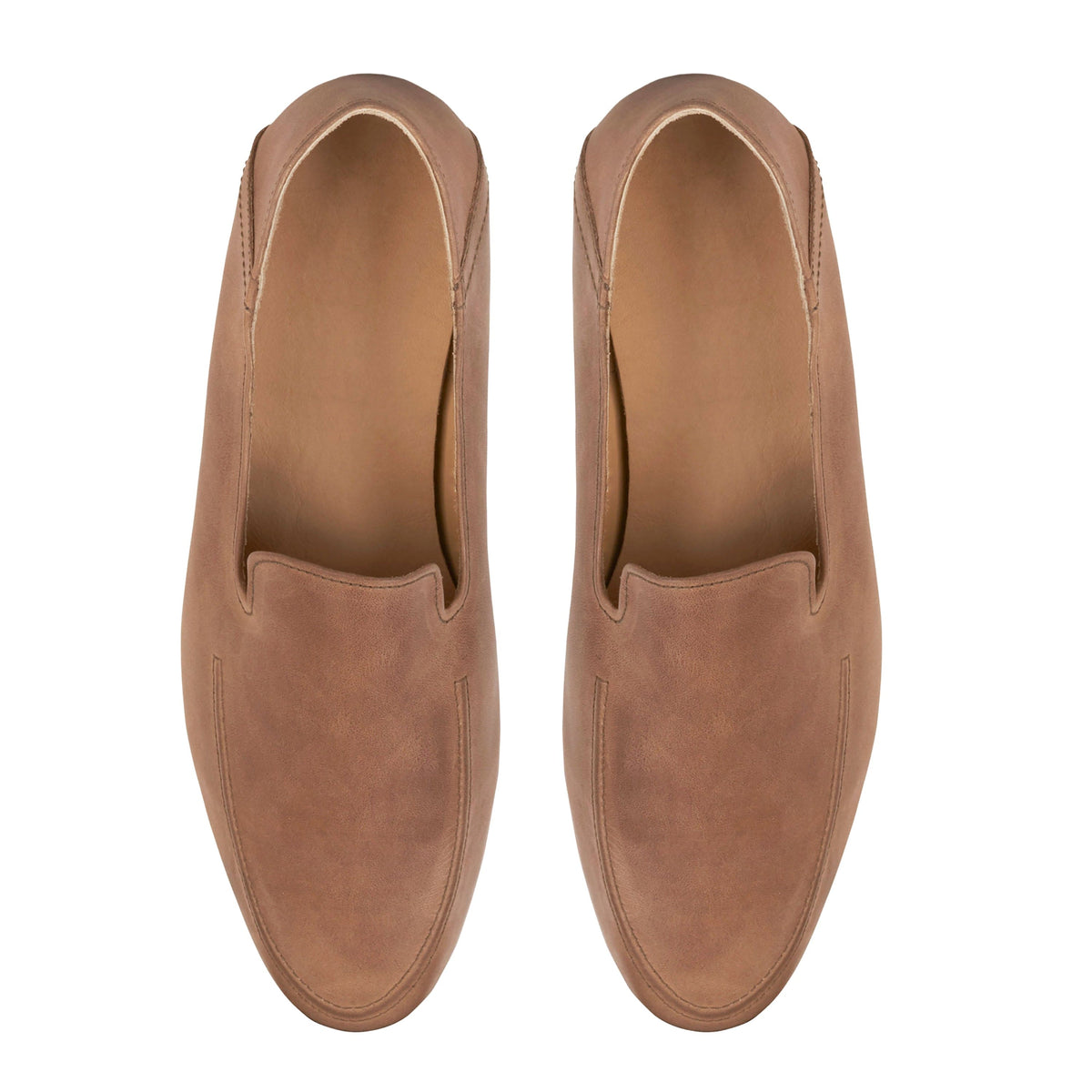 Men's 5E extra-wide tan leather zero-drop loafers, seen from above – The Tomás