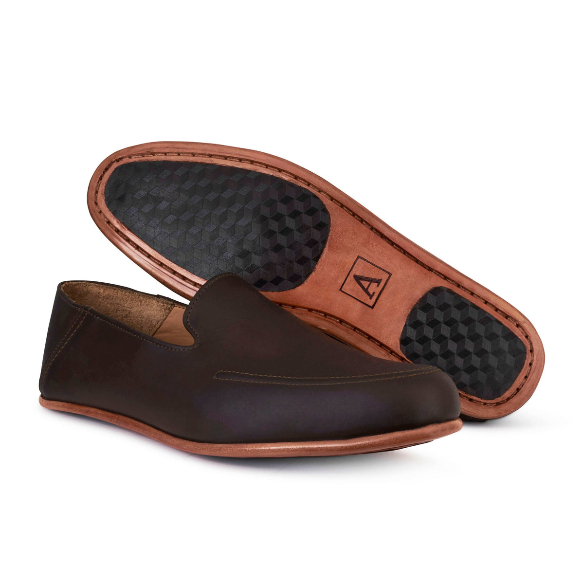 Men's wide dark brown leather zero-drop loafers, with the sole turned up, built to order, even in size 17 – The Tomás