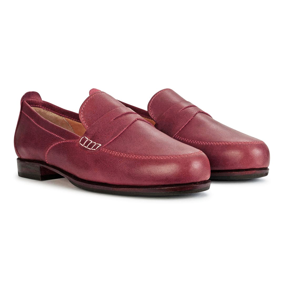 Women's narrow A-width red leather dress loafers, shown at an angle – The Sabina