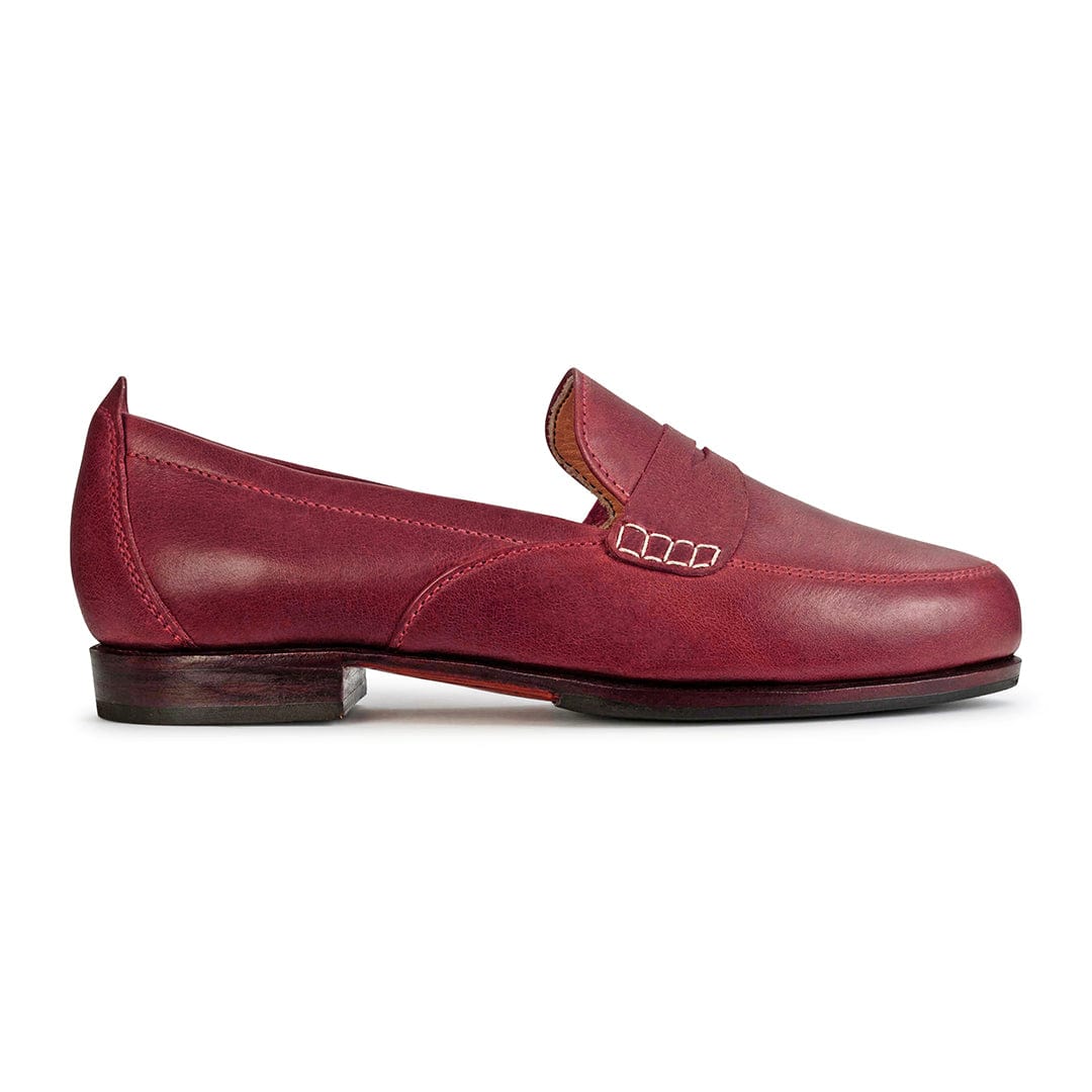 Women's 3E-wide red leather dress loafer, seen from the side – The Sabina