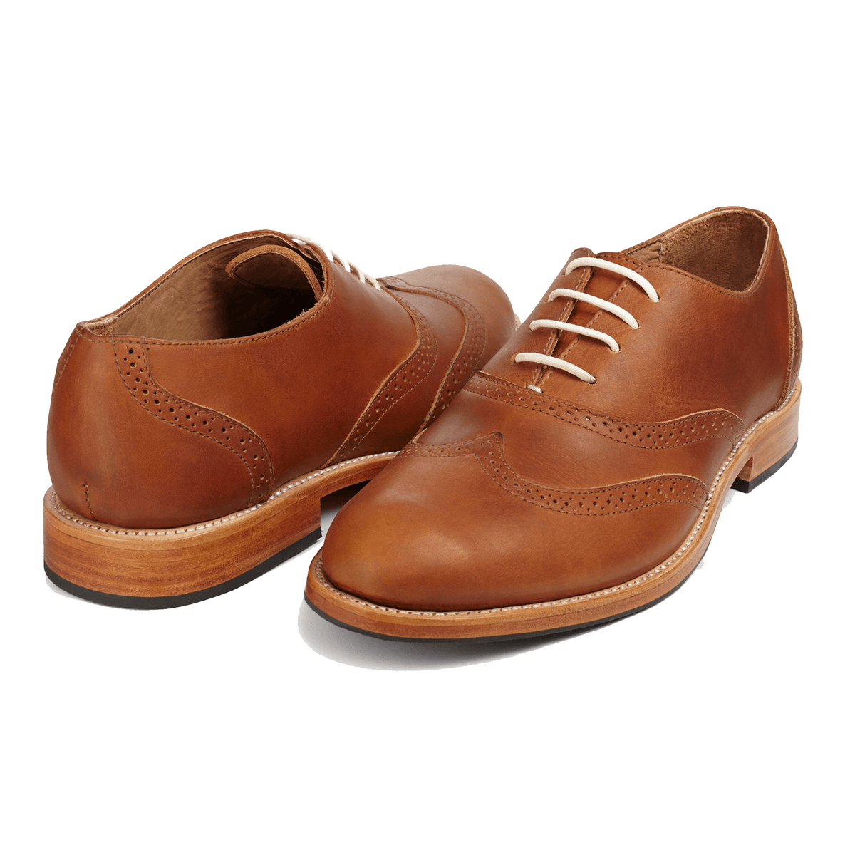 Men's 3E-wide light brown leather oxfords, shown from the front at an angle. Handcrafted to order in Guatemala – The Clásico