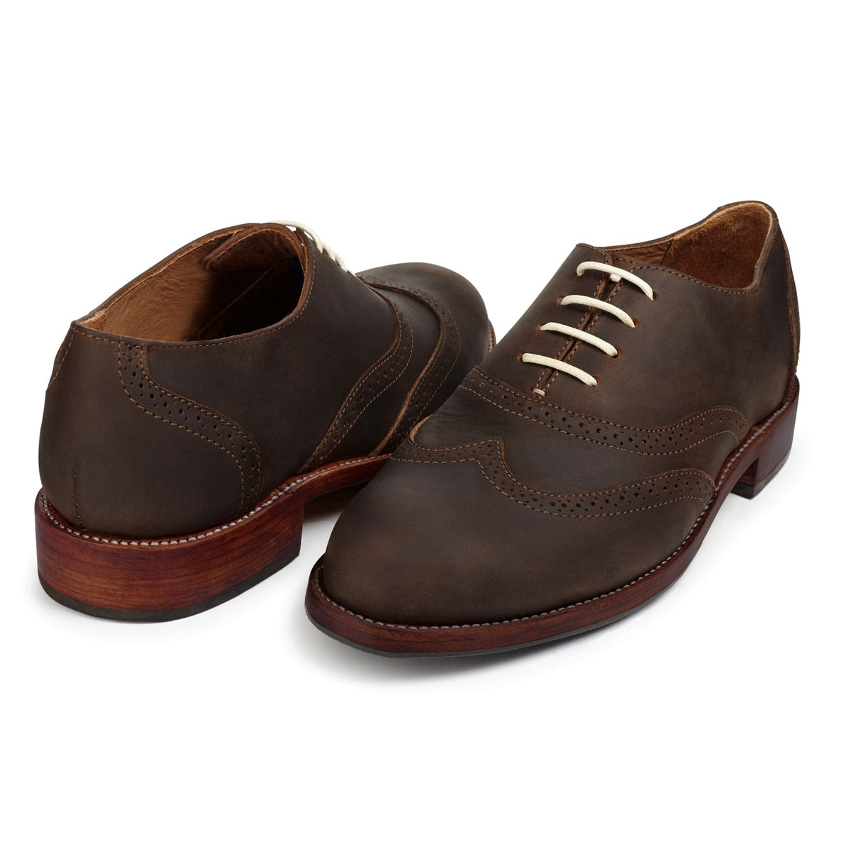 Men's 5E extra-wide dark brown leather oxfords, shown at an angle, can be made in size 6.5 – The Clásico