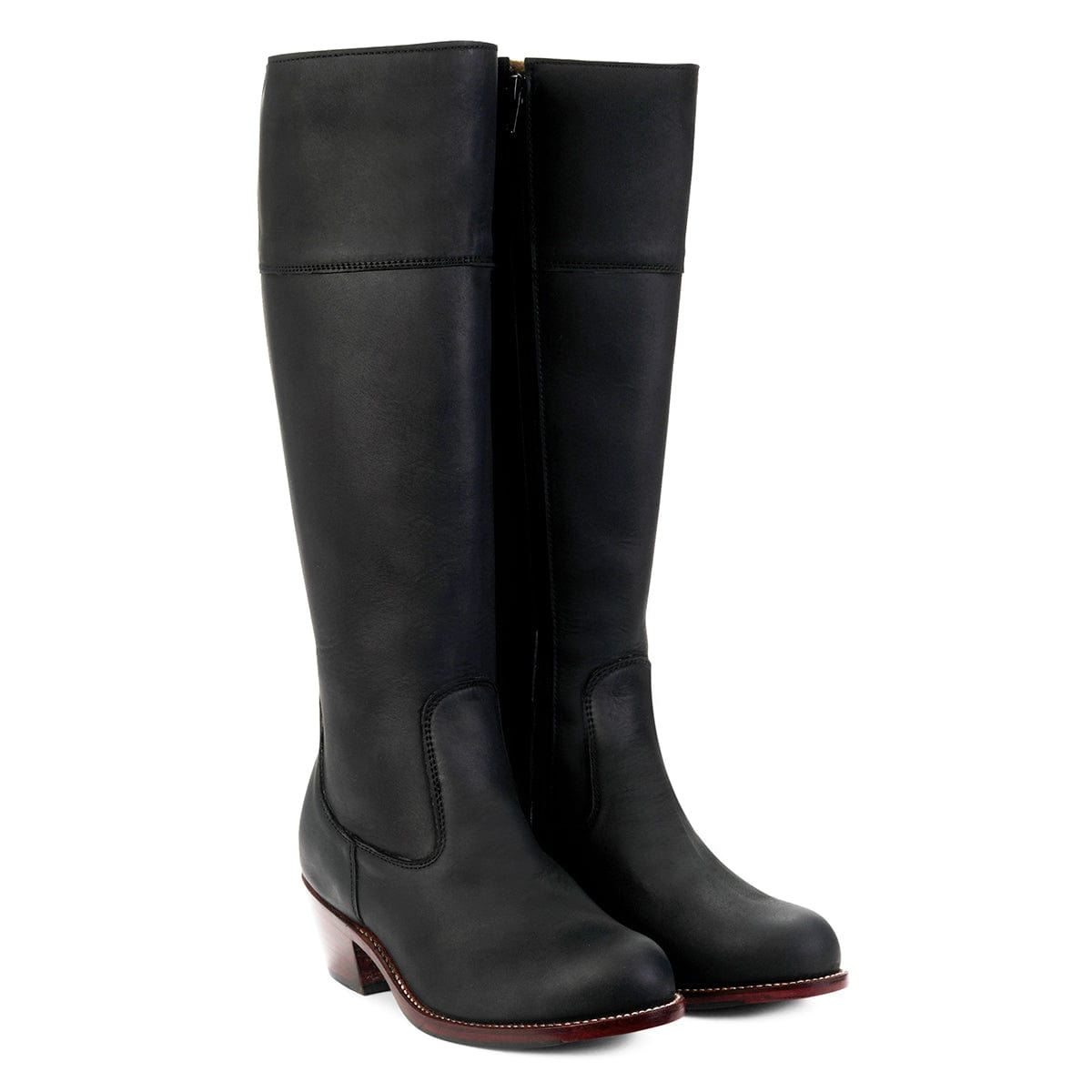 Adelante womens black knee high riding boots with customizable wide calf widths and handcrafted construction