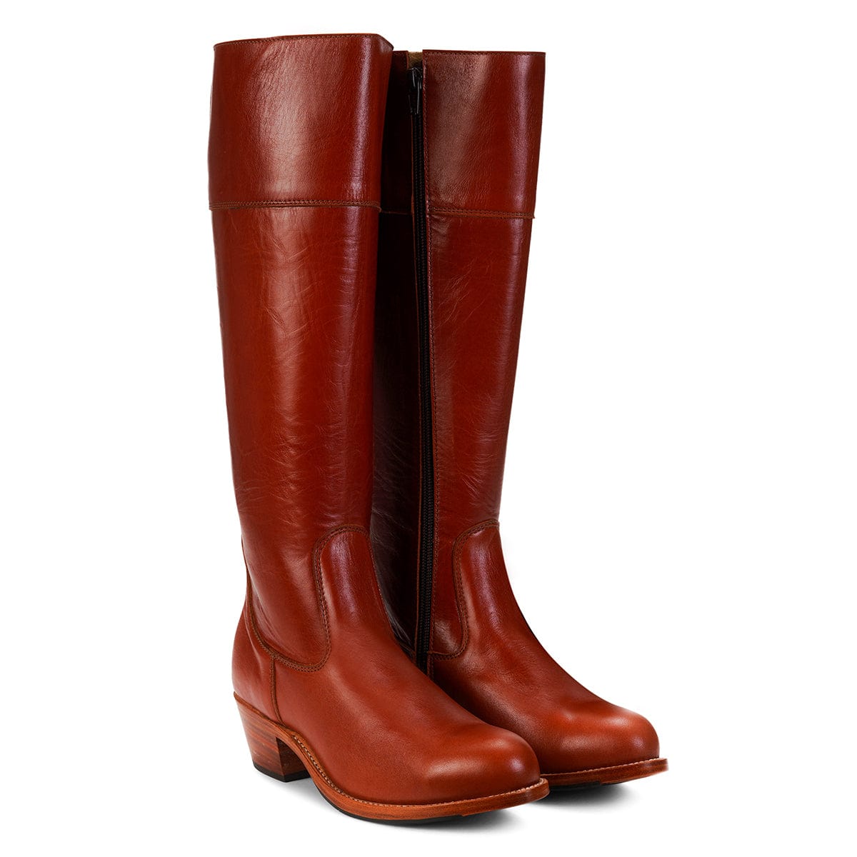 Adelante women's brown knee high riding boots with side zippers and wide calf options handcrafted to order