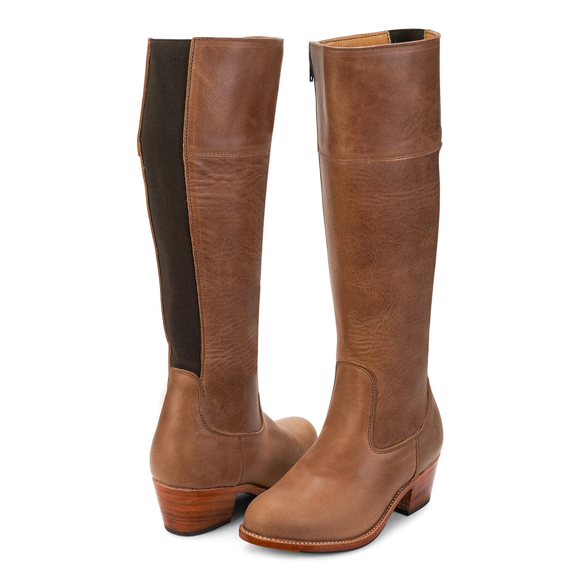 Brown women's knee high riding boots with wide calf options handcrafted by Adelante artisans