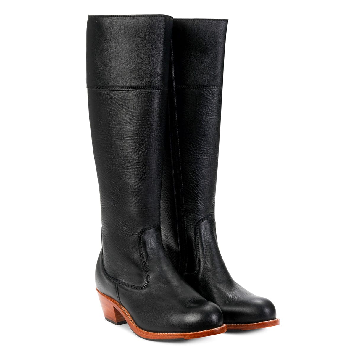 Black womens tall leather riding boots with wide calf options, handcrafted by Adelante artisans