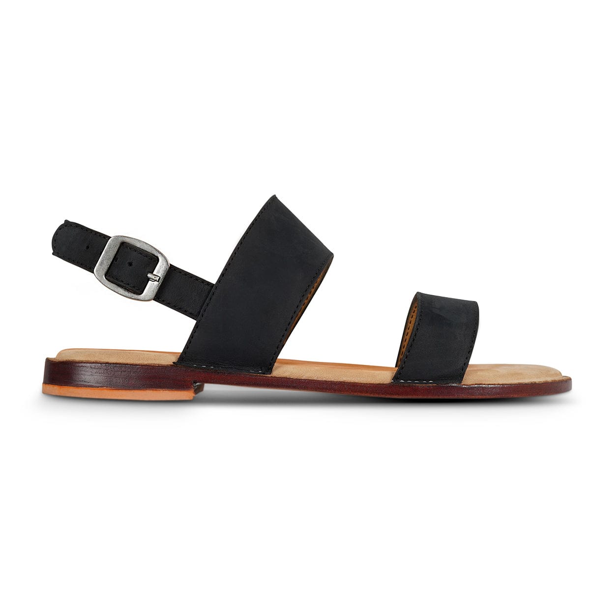 Women's 2E-wide black leather sandal, shown in side profile, can be made in size 15 – The Córdoba