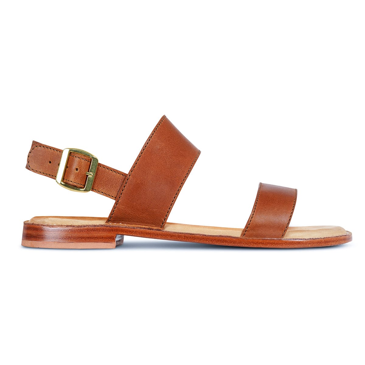 Side view of a women's 3E-wide light brown leather sandal, made to order in size 12 – The Córdoba