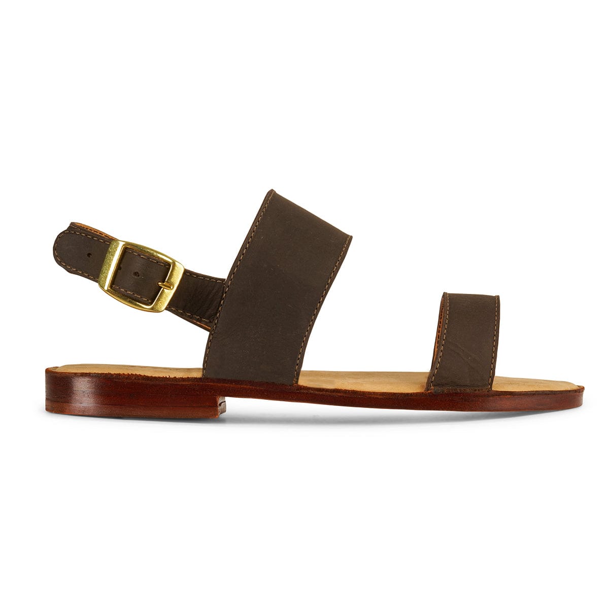 Women's wide dark brown leather sandal, shown in side profile, a size 6 is no problem – The Córdoba