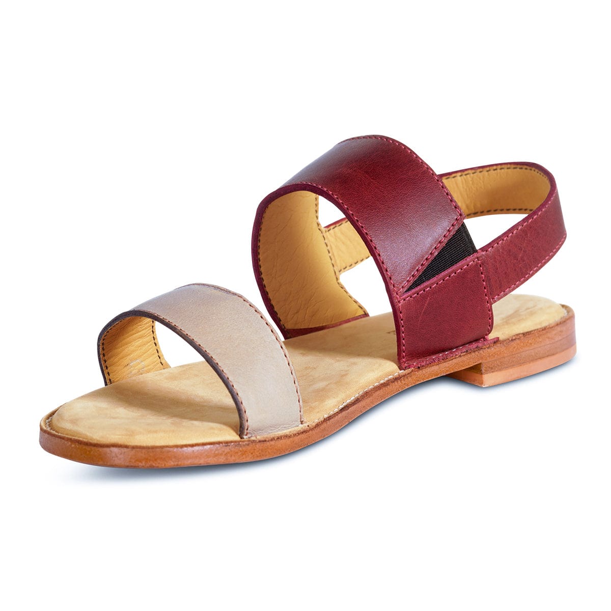 Women's EE wide red and cream leather sandal, shown at an angle, available to order in size 15 – The Córdoba