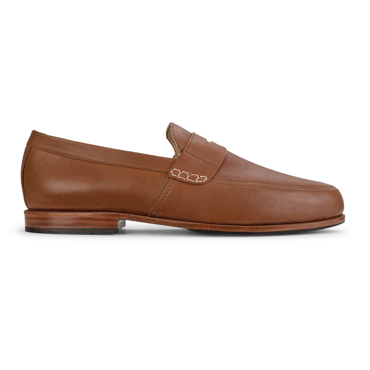 Adelante mens brown full grain leather loafer with penny strap handcrafted in Guatemala and available in wide widths