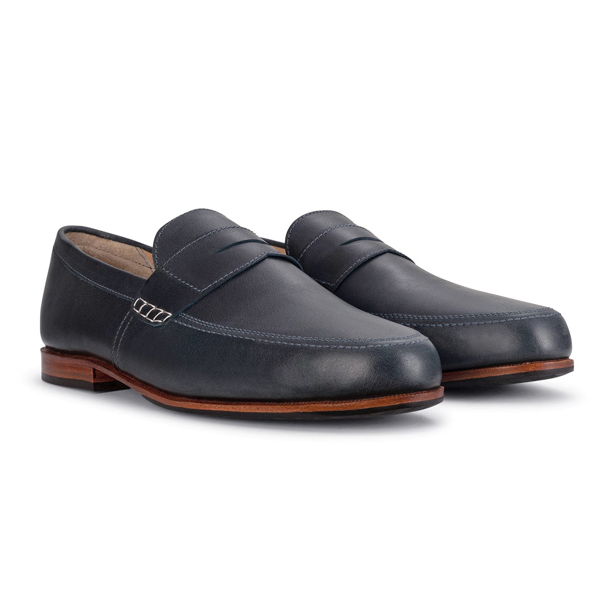Men's black leather dress loafers with strap detail, handcrafted from full grain leather and available in wide widths