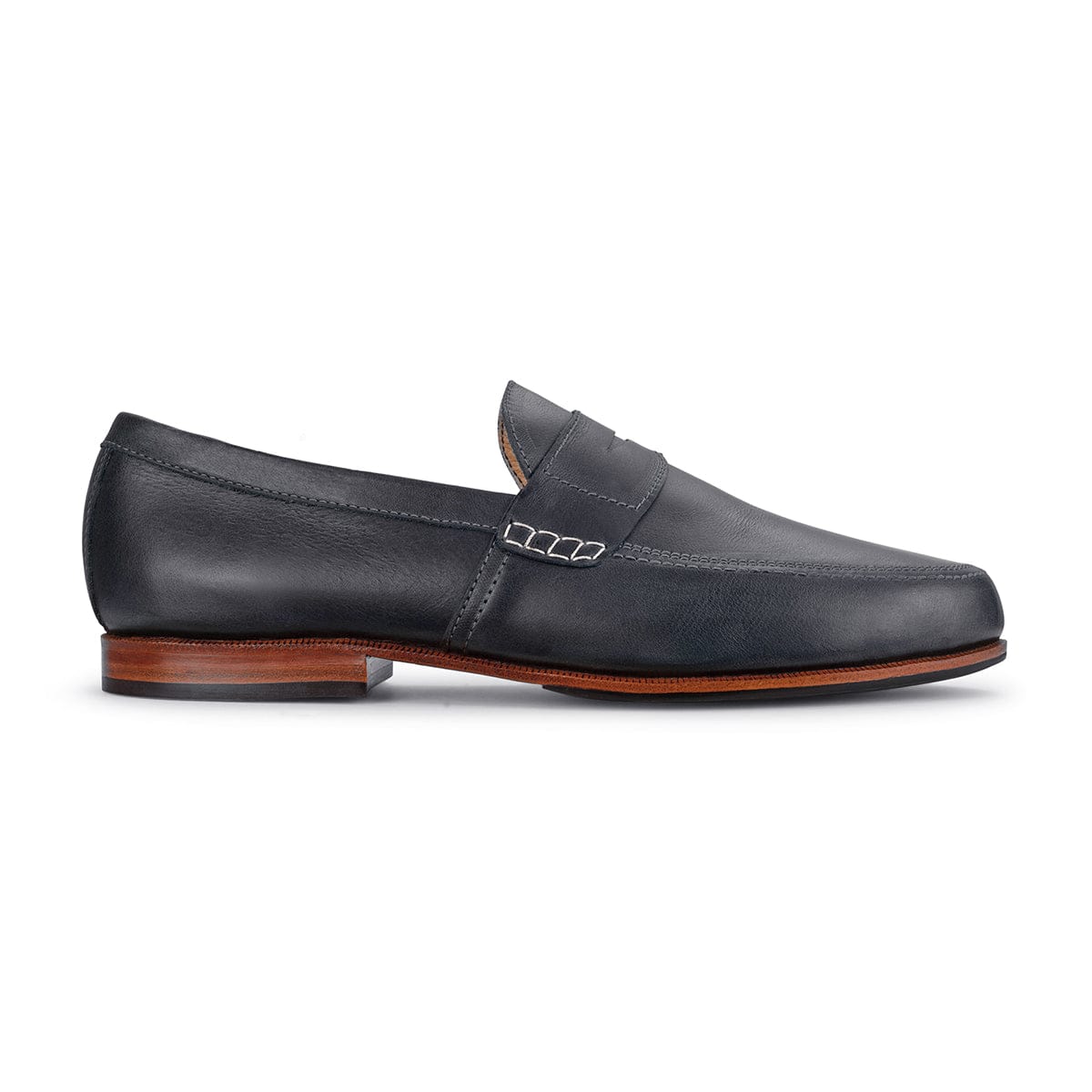 Handcrafted black leather men's dress loafer with Blake stitching and wide width options from Adelante Made-To-Order
