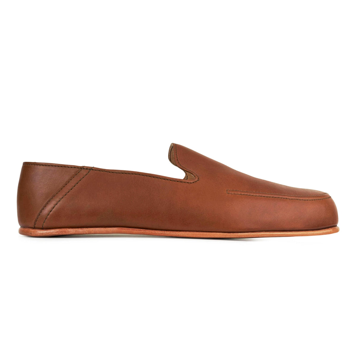 Men's wide light brown leather zero-drop loafer, seen from the side – The Tomás