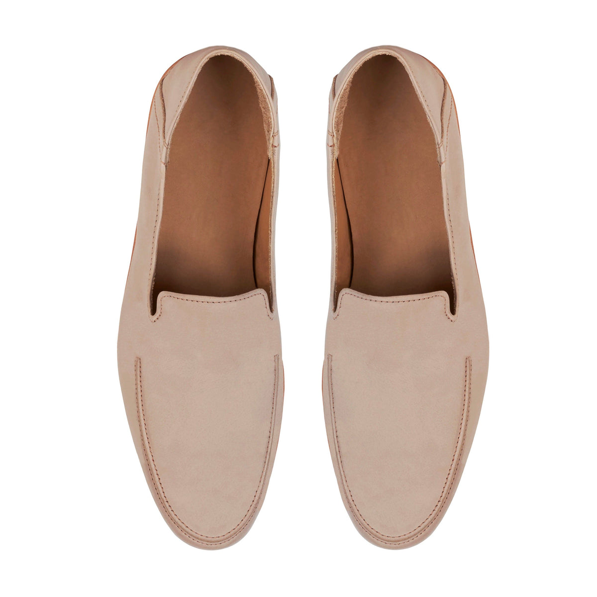 Top-down view of a pair of men's 3E-wide cream leather zero-drop loafers, also made for size 12 feet – The Tomás