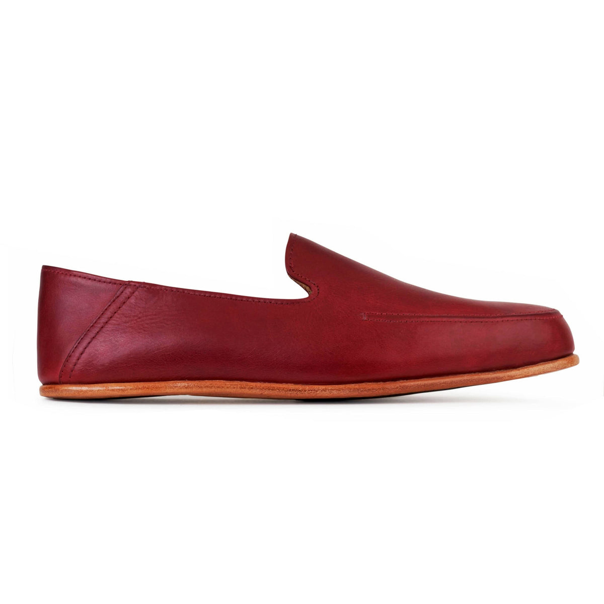 Men's EEE wide red leather zero-drop loafer, seen from the side. For feet that are hard to fit – The Tomás