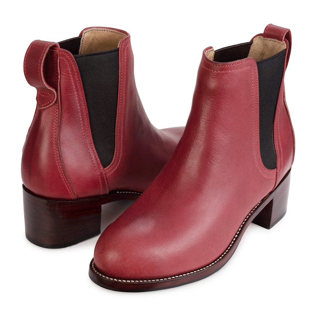 Women's EE wide red leather heeled Chelsea boots, shown from the front at an angle – The Catalina