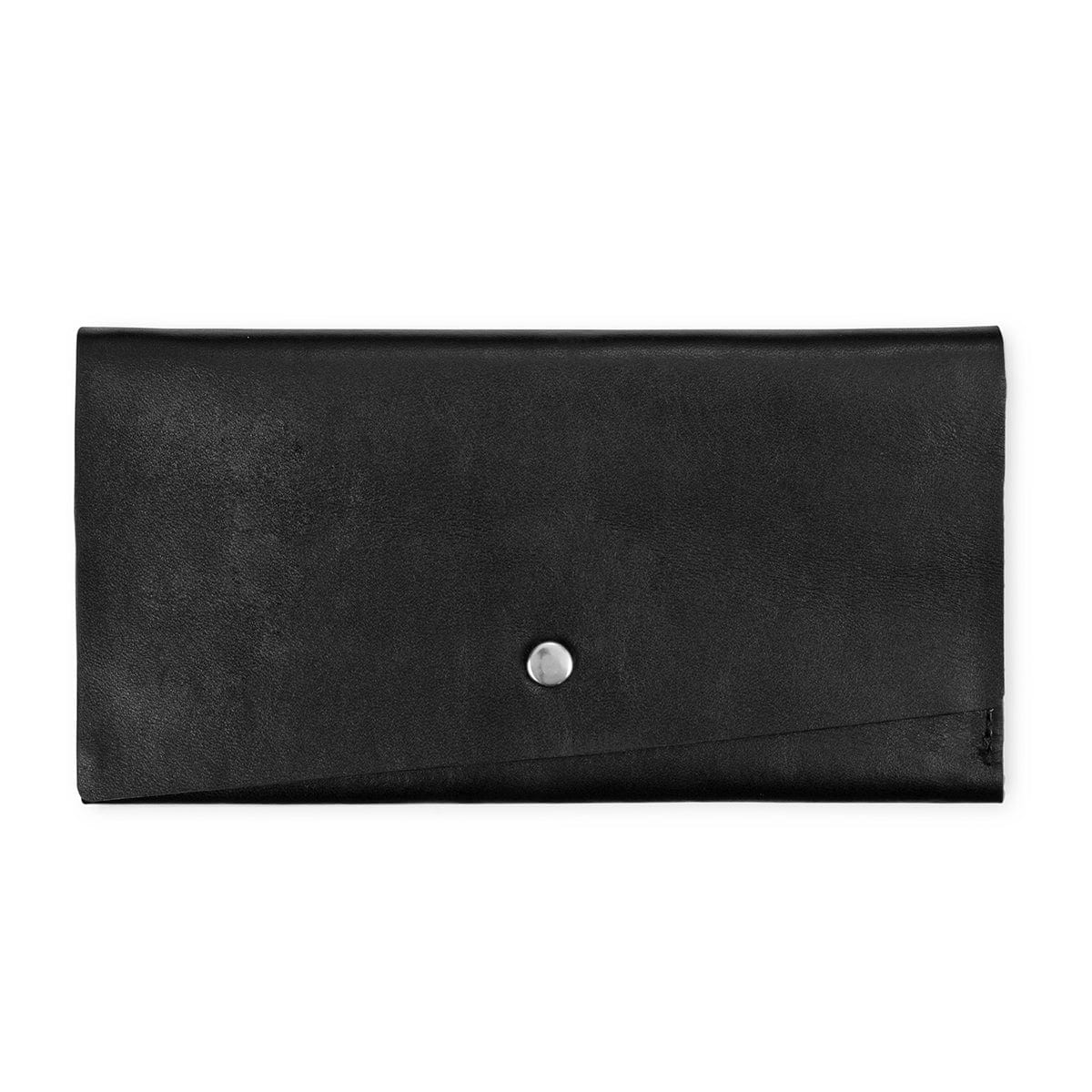 Black leather snap wallet, closed