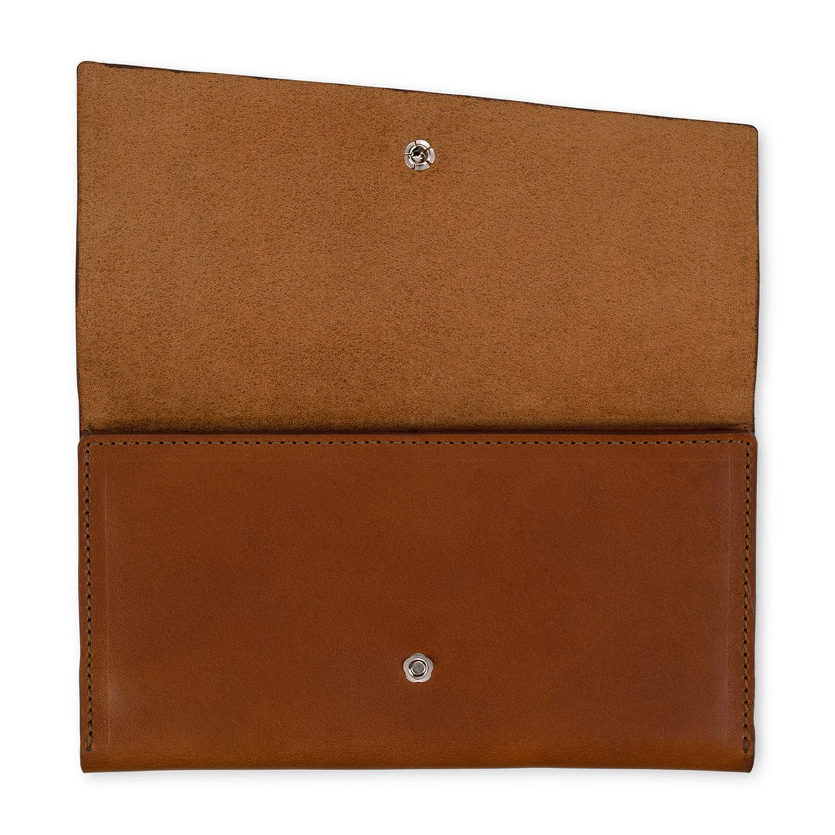 Light brown leather snap wallet, unfolded flat, handcrafted to order in Guatemala