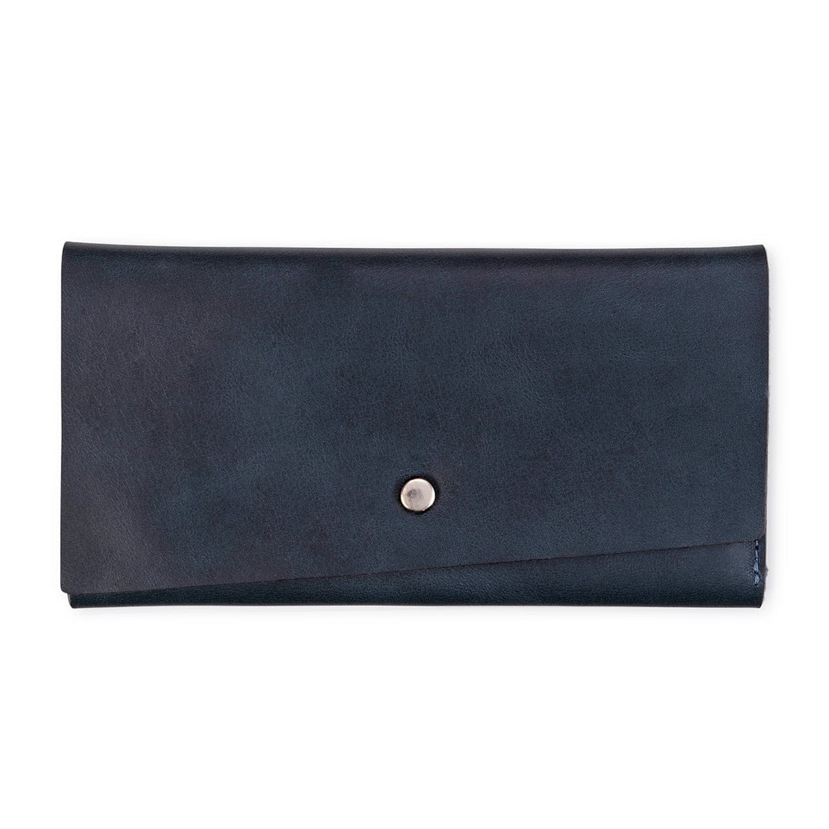 Blue leather snap wallet, closed, made to order in Guatemala