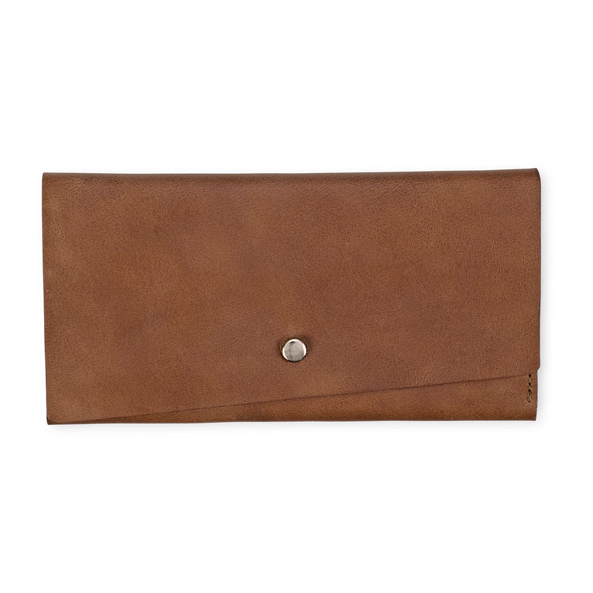 Tan leather snap wallet, closed, handcrafted and made to order
