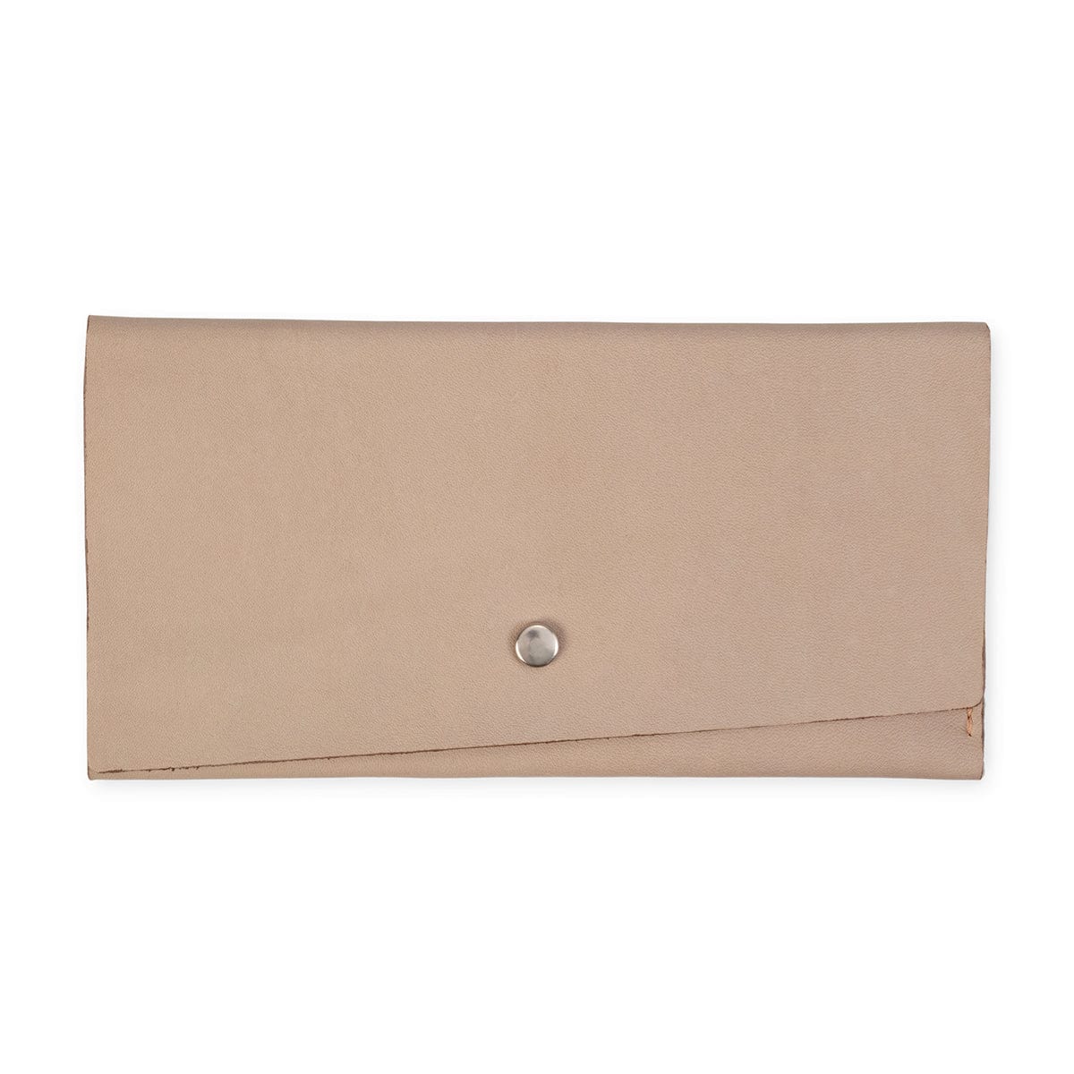 Cream leather snap wallet, closed, stitched by hand in Guatemala