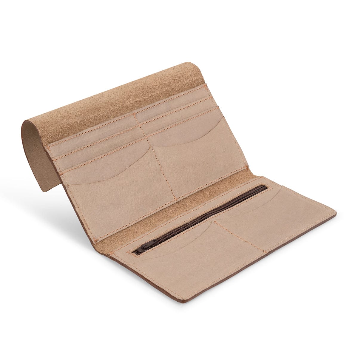 Cream leather snap wallet, open to show the card slots, handcrafted and made to order