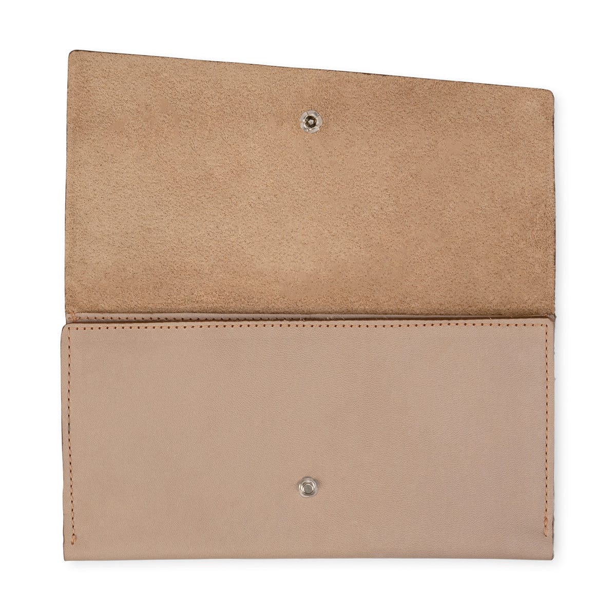 Cream leather snap wallet, unfolded flat, personalization available