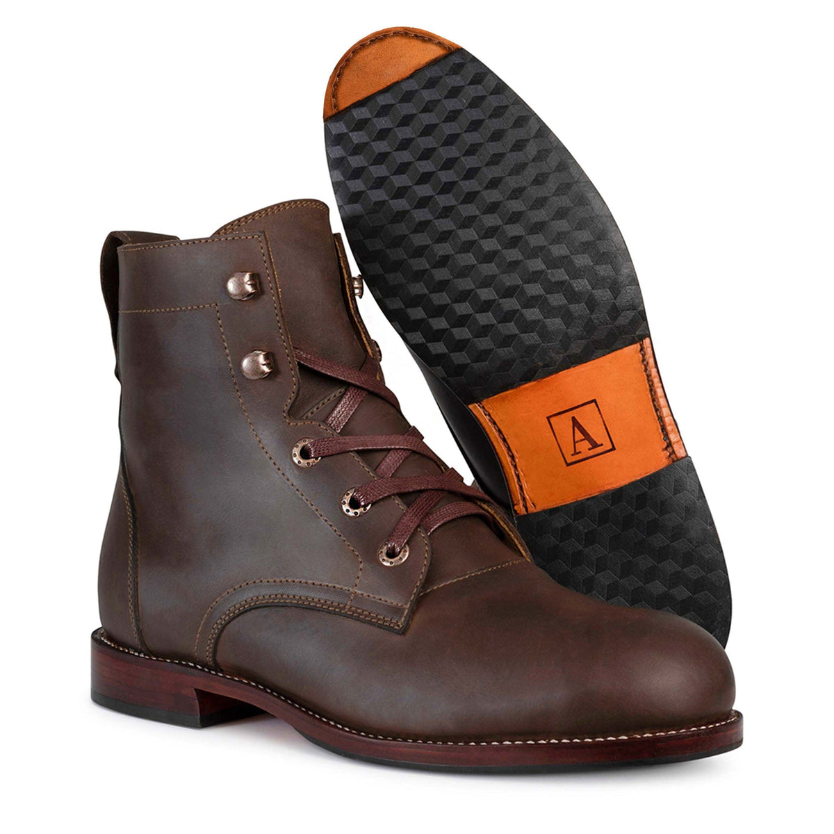 Adelante brown mens lace-up boot in full-grain leather with Goodyear welt and textured rubber sole