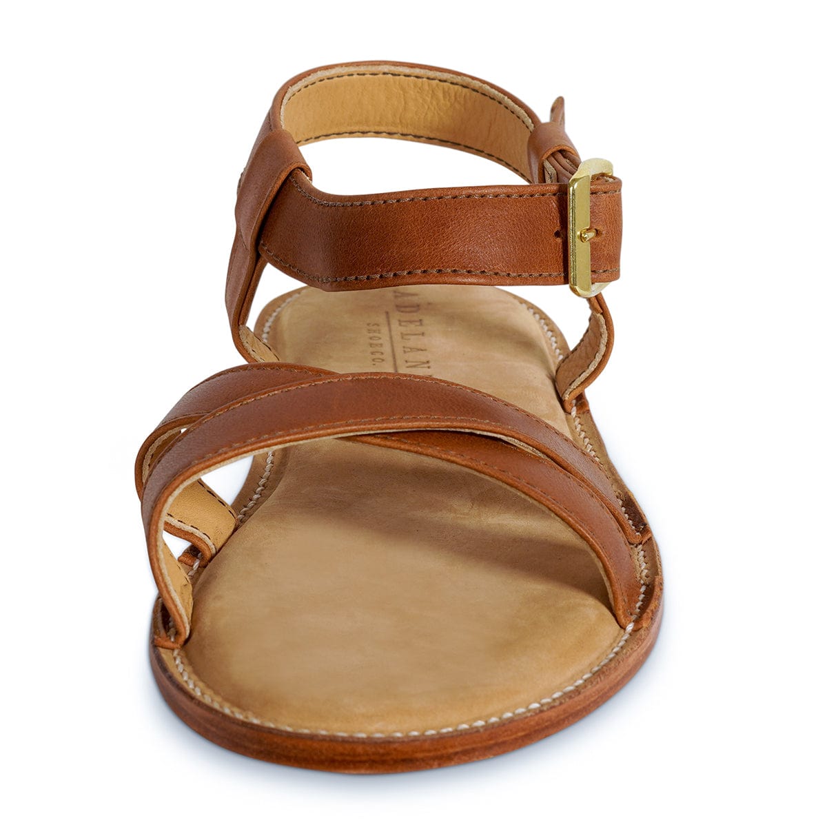 Brown leather womens sandal with adjustable ankle strap, cushioned footbed, and handcrafted details by Adelante Made-To-Order