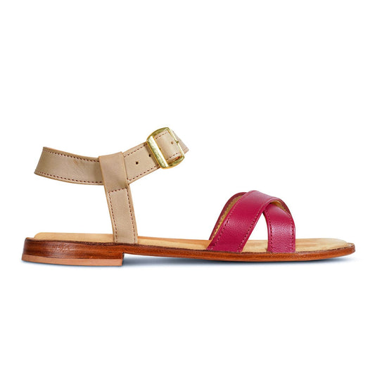 Women's wide cream and red leather sandal, seen from the side, each pair made to order – The Isabela