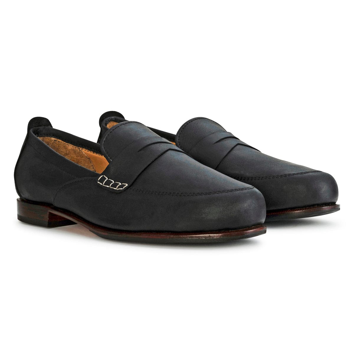 Women's 3E-wide black leather dress loafers, shown at an angle, built to order, even in size 15 – The Sabina