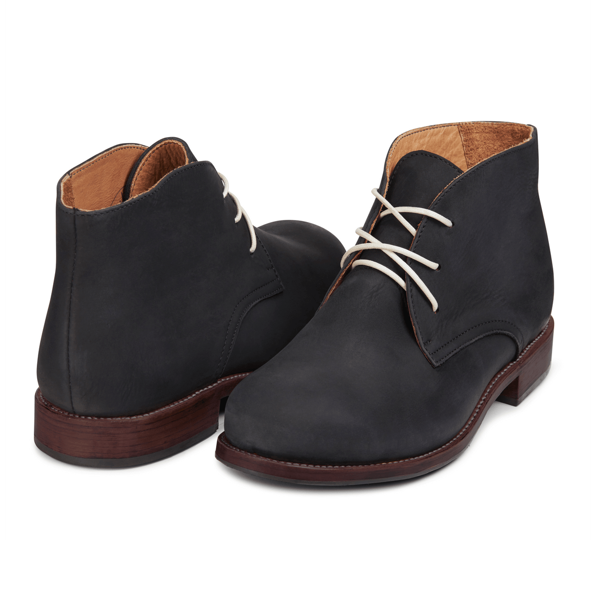 Men's EEE wide black leather chukka boots, shown at an angle, made to order in size 15 – The Santiago