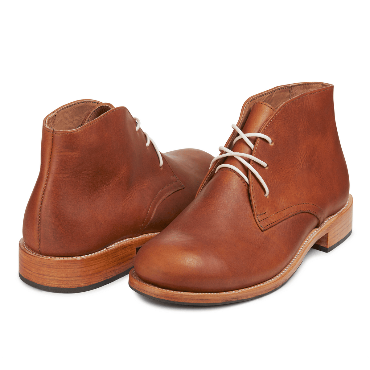Men's wide light brown leather chukka boots, shown from the front at an angle. Custom sizing on request – The Santiago